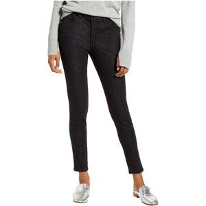 High-Waist Metallic Skinny Ankle Jeans — Black — Size 16